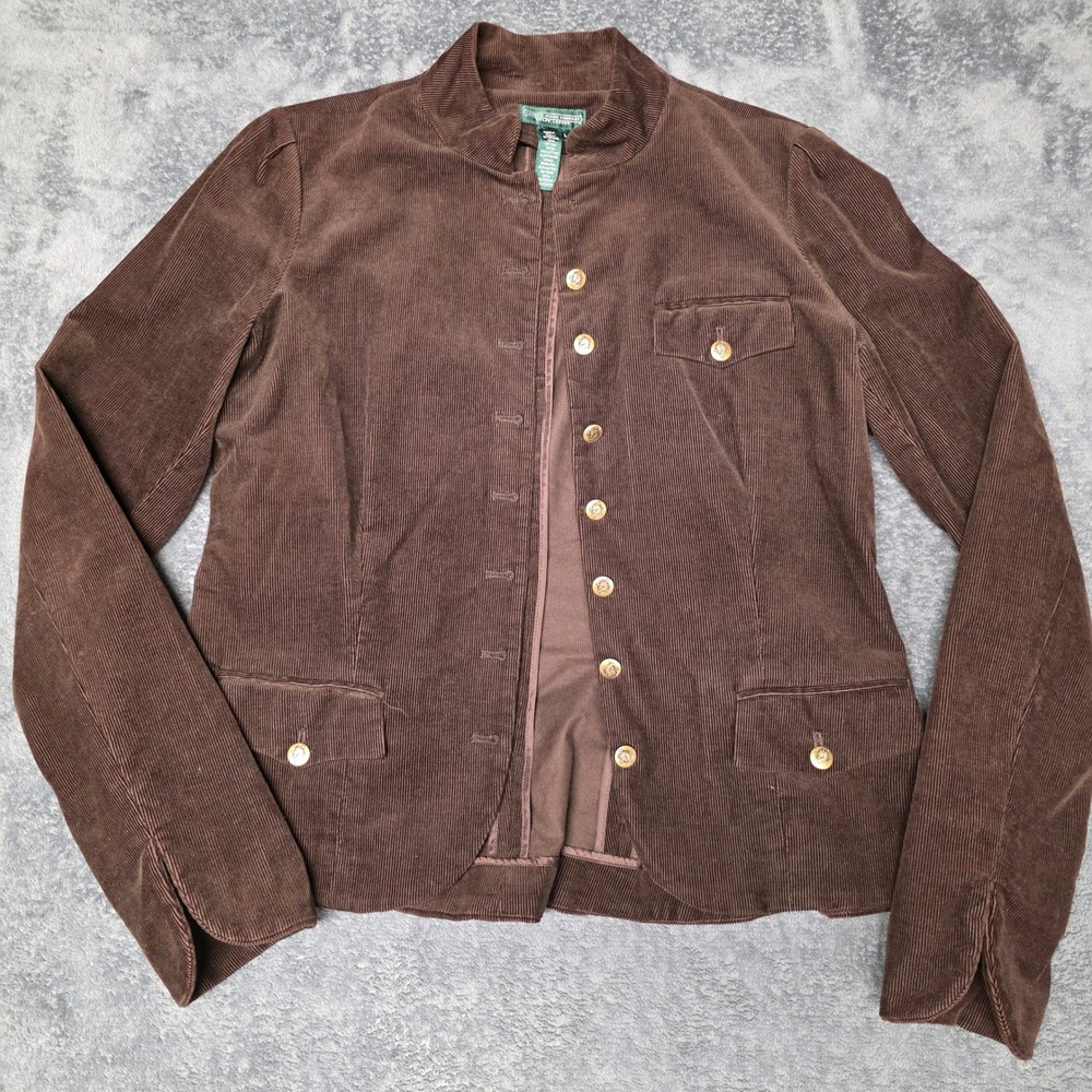 Lauren Ralph Lauren Jacket Womens L Brown Corduroy Equestrian Military